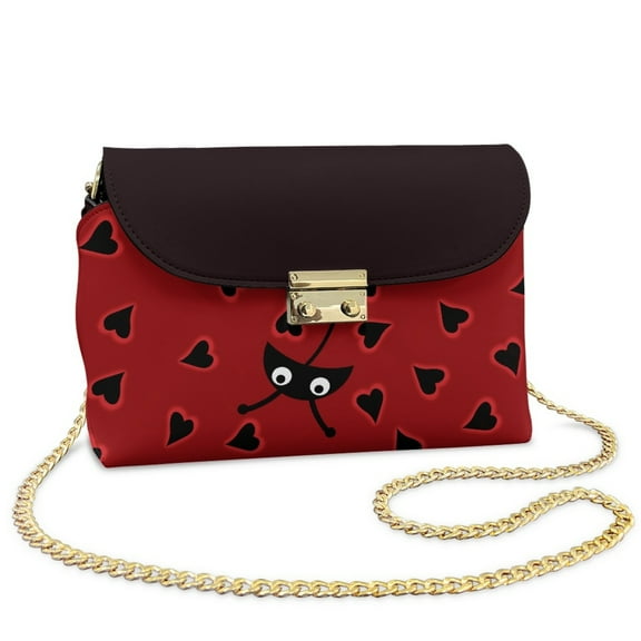 SCRAWLGOD Ladybug Heart Print Red Black Small Crossbody Bags for Women Trendy, Pu Leather Lightweight Cell Phone Crossbody Wallet Purses with Detachable Chain