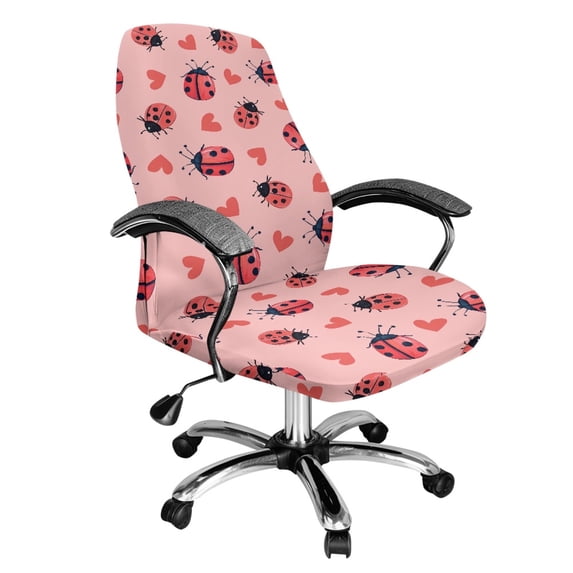 SCRAWLGOD Ladybug Love Pink Valentine's Day Chair Covers for Office Desk Chairs Stretchy Non-Slip Boss Chair Covers Comfortable Universal Rotating Chair Cover, S