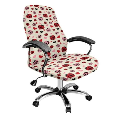 SCRAWLGOD Ladybug Love Spots Beige Valentine's Day Computer Office Chair Cover Universal Breathable Stain Resistant Rotating Chair Cover Stretch Dustproof Boss Chair Covers, S