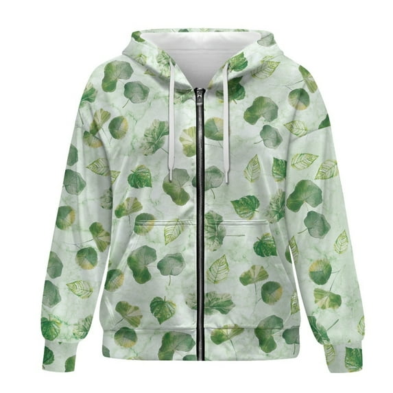 SCRAWLGOD Leaf Woman Zipper Hoodies for Women Oversized Zip Up Jacket with Pockets Lightweight Hooded Sweatshirt Zipper Front Women Office Plus Size M Women Clothes Trendy