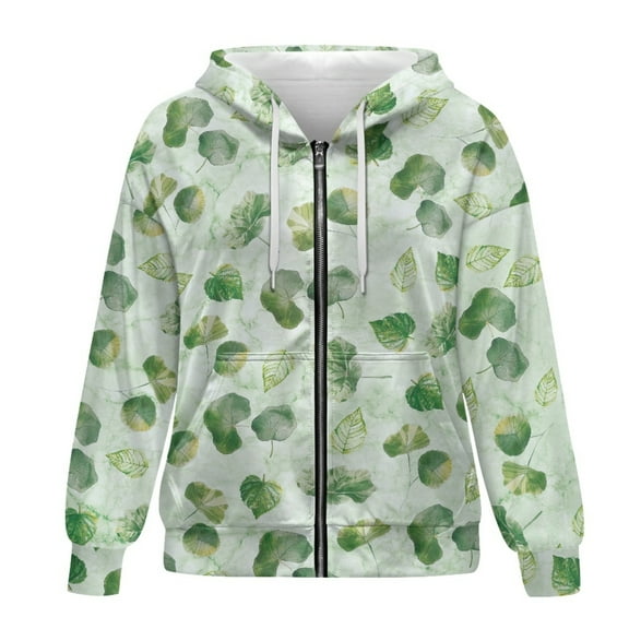 SCRAWLGOD Leaf Woman Zipper Hoodies for Women Oversized Zip Up Jacket with Pockets Lightweight Hooded Sweatshirt Zipper Front Women Office Plus Size XS Women Clothes Trendy