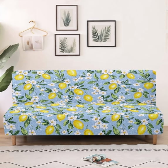 SCRAWLGOD Lemon Floral Print Armless Couch Cover Stretch Anti Slip Sofa Covers for 3 Cushion Couch Washable Anti Scratch Sofa Slipcovers for Pets