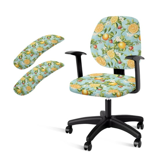 SCRAWLGOD Lemon Floral Strawberry Computer Chair Cover with Armrest Covers Scratch Resistant Boss Chair Protector Breathable Universal Swivel Chair Slipcover, 4 PCS