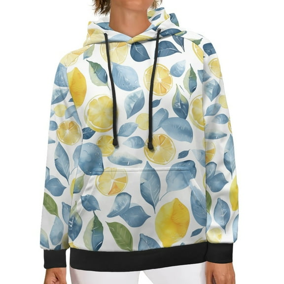 SCRAWLGOD Lemon Hoodies for Women Pullover Graphic Sweaters for Women Trendy Clothes Size L Long Sleeve Hoddies Woman Trendy Washable Women Activewear Hoodies