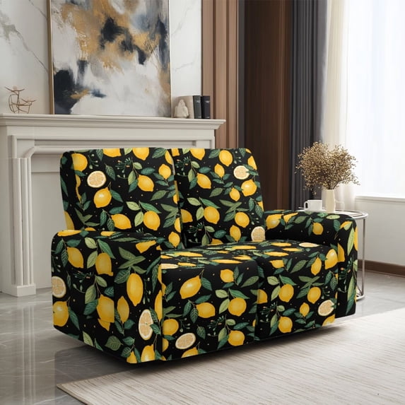 SCRAWLGOD Lemon Leaf Print Recliner Cover for Pets Stretch Anti Slip Couch Slipcover Anti Scratch 2 Seater Recliner Slipcover