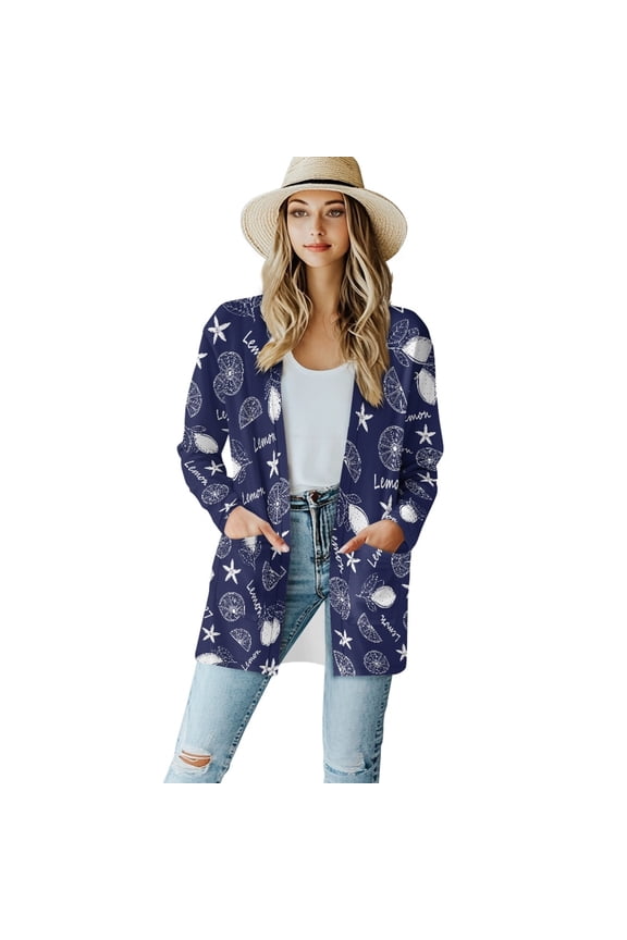 Lemon Long Cardigan for Women Lightweight Open Front Jacket Coat Outwear Long Sleeve Womens Sweater Jackets Casual Comfy Light Cardigan Sweaters for Women Fall Size 2XL