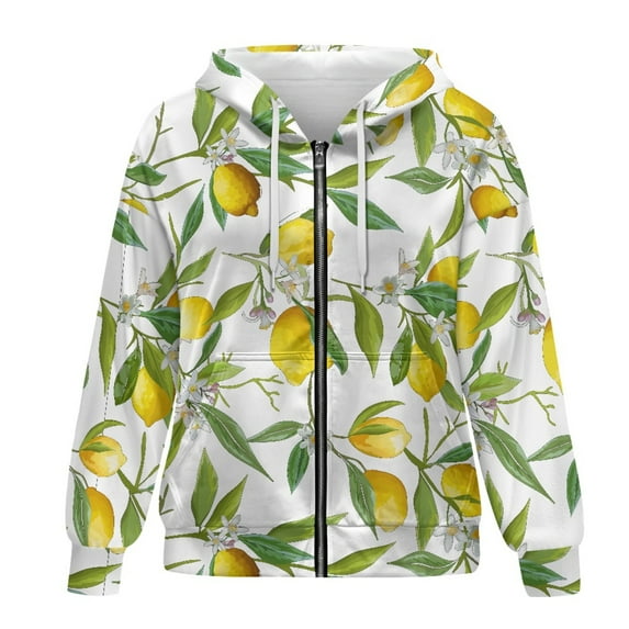 SCRAWLGOD Lemon Woman Zipper Hoodies for Women Oversized Graphic Sweatshirt for Women Fall Size XS Long Sleeve Ladies Hoodies Zip Front Soft Activewear Women Jacket