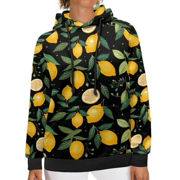 SCRAWLGOD Lemon Women Pullover Hoodie Sweatshirt Oversized Hoodies for Women Fall Long Sleeve Ladies Hooded Sweaters Breathable Active Hoodies for Women Size 2XS