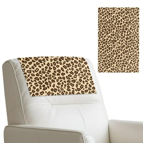 SCRAWLGOD Leopard Print Beige Brown 17x27in Headrest Cover for Recliner Chair, PU Leather Lazy Boy Recliner Headrest Cover, Furniture Head Rest Protector for Sofa, 2 PCS
