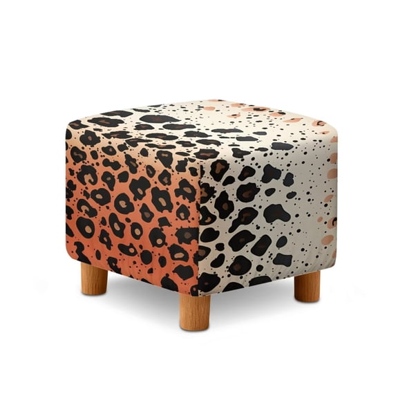 SCRAWLGOD Leopard Print Beige Orange Black Square Ottoman Cover Soft Ottoman Slipcover Stretch Footrest Stool Cover with Elastic Band for Square Storage Ottomans Home Decor