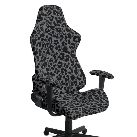 SCRAWLGOD Leopard Print Gray Black 4 PCS Gaming Chair Covers Stretchable Computer Chair Cover with Armrest Slipcovers Anti-Slip Universal Rotating Armchair Covers