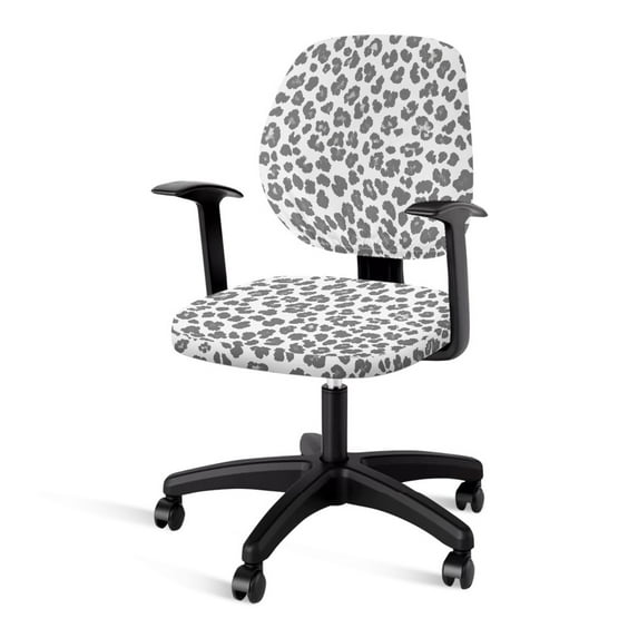 SCRAWLGOD Leopard Print Gray White Set of 2 Breathable Office Chair Covers Removable Anti-Dust Split Computer Chair Covers Stretchable Washable High Back Chair Slipcovers