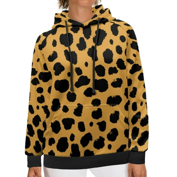 SCRAWLGOD Leopard Print Hooded Pullover Sweater Women Hoodies Oversized Graphic Long Sleeve Hoodie Women Trendy Size 2XS Washable Sweatshirt for Women Fall