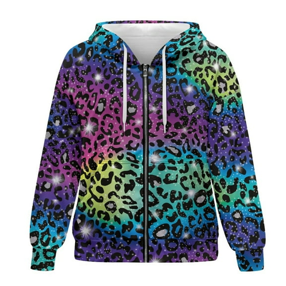 SCRAWLGOD Leopard Print Hoodies for Women Zip Up Lightweight Hoodie Women Plus Size 2XL Long Sleeve Women Oversized Sweatshirt Loose Sportswear Hoodie Women Vacation