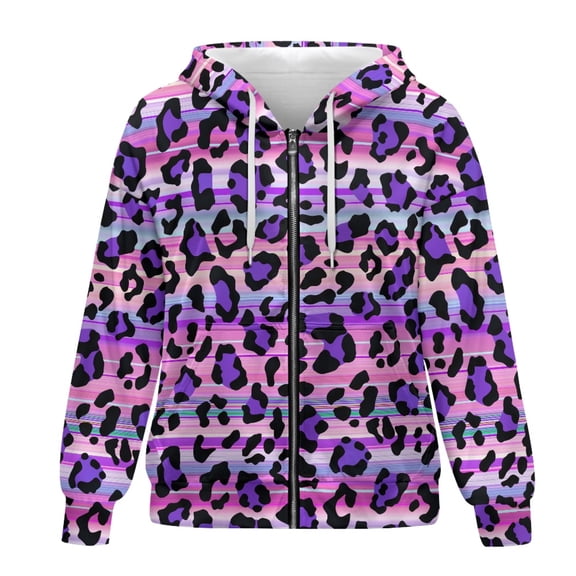 SCRAWLGOD Leopard Print Lightweight Hooded Zip Up Sweatshirt Women Oversized Hoodie Long Sleeve Ladies Hoodies Zip Front Soft Women Oversized Jacket Size XL for Park