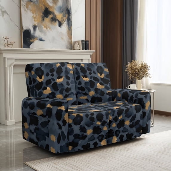 SCRAWLGOD Leopard Print Loveseat Recliner Slipcover Stretch Reclining Cover Washable Non Slip Recliner Cover with Pocket