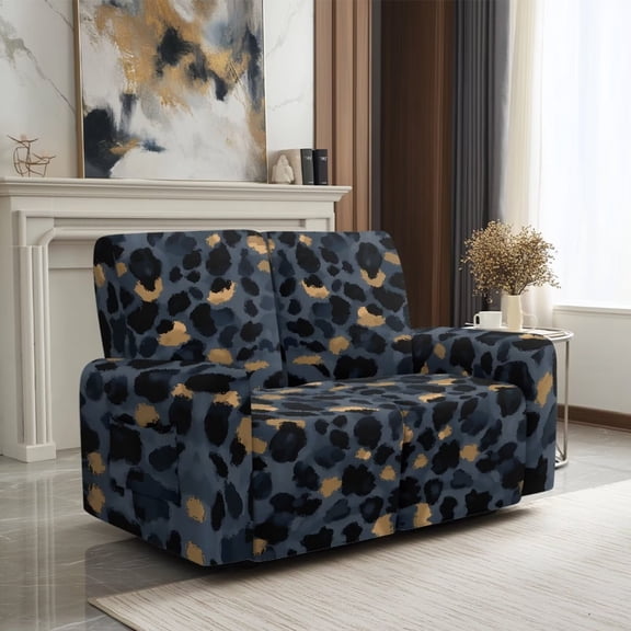 SCRAWLGOD Leopard Print Loveseat Recliner Slipcover Stretch Reclining Cover Washable Non Slip Recliner Cover with Pocket