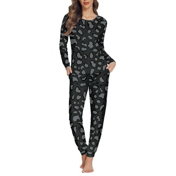 SCRAWLGOD Leopard Print Pajamas Set of 2 Pjs Womens Sets Long Sleeve Sleepwear Set Crewneck Pj Sets for Women Breathable Women's Soft Loungewear Size 5XL