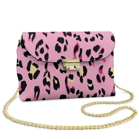 SCRAWLGOD Leopard Print Pink Black Womens Casual Crossbody Bags Small Sling Bag for Women PU Leather Cross Body Purse Lightweight Stain-Resistant Travel Shoulder Bag