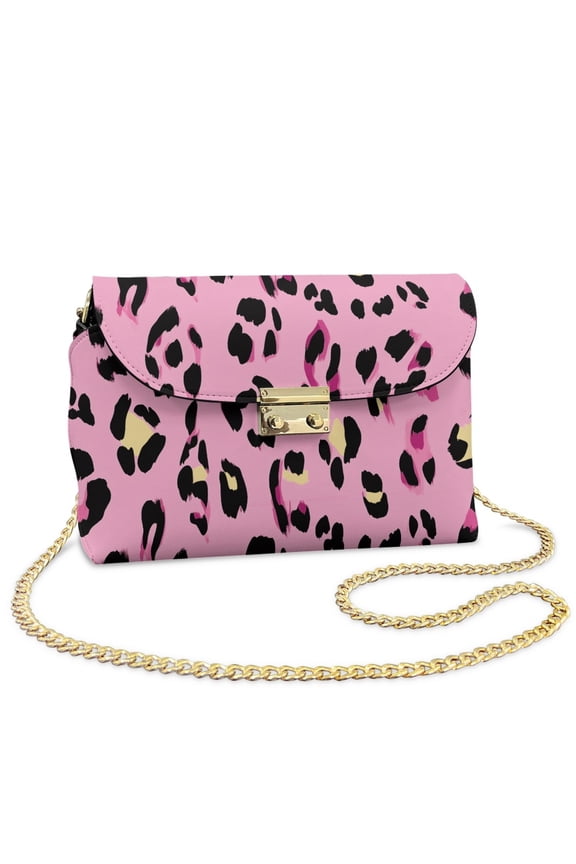 Leopard Print Pink Black Womens Casual Crossbody Bags Small Sling Bag for Women PU Leather Cross Body Purse Lightweight Stain-Resistant Travel Shoulder Bag