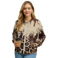 thumbnail image 1 of SCRAWLGOD Leopard Print Splash Beige Brown Women's Zip Up Lightweight Hoodless Jacket with Pockets Casual Long Sleeve Crewneck Outerwear Fashion Comfortable Sweatshirt, M, 1 of 7