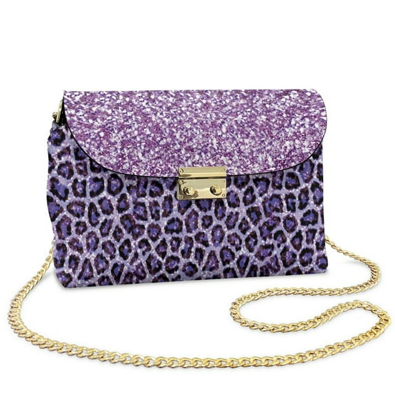 SCRAWLGOD Leopard Print Violet Crossbody Purse for Women Leather Daily Small Purses Minimalist Women's Crossbody Handbags Metal Buckle Shoulder Bags with Chain Strap