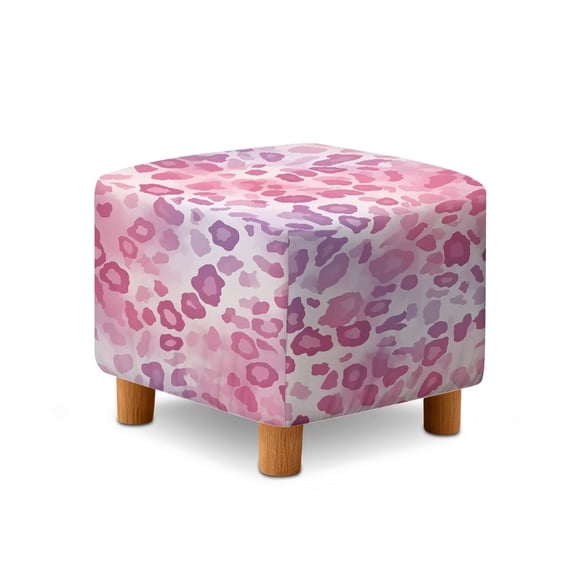 SCRAWLGOD Leopard Print Violet Pink Square Ottoman Cover, Stretch Square Ottoman Covers Slipcover, Cover for Storage Stool, Footstool Protection for Living Room
