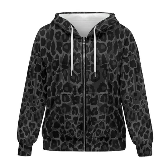 SCRAWLGOD Leopard Print Women's Zip Up Hoodies for Women Oversized Zip Up Hoodie Lightweight Zipup Hoodie Women Fall Long Sleeve Hooded Sweatshirt Women with Front Zipper Size XS