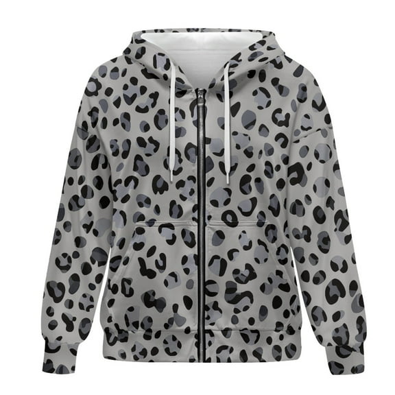 SCRAWLGOD Leopard Print Zip Up Hoodies Women Plus Size L Womens Graphic Hoodies Long Sleeve Women Fall Outfits Soft Ladies Hoodies Zip Front for Hiking