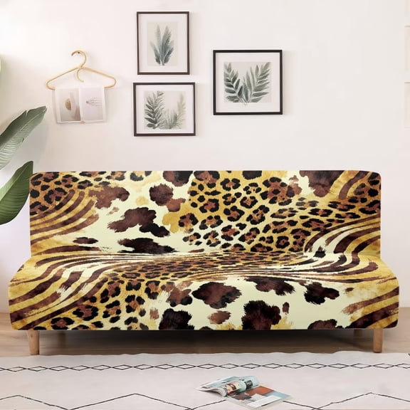 SCRAWLGOD Leopard Zebra Print Armless Sofa Slipcover Washable Couch Cover 3 Seater Heavy Duty Anti Wrinkle Sofa Protector Leakproof Couch Cover for Pets