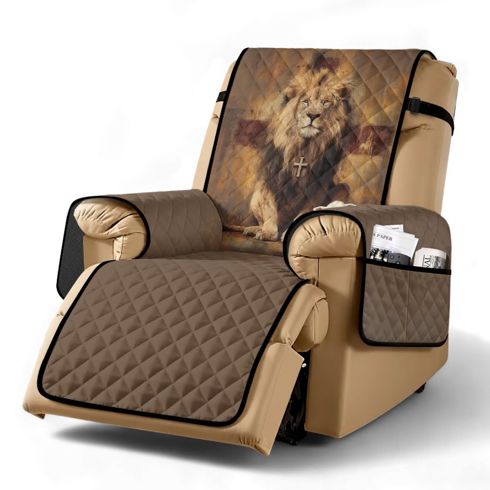 SCRAWLGOD Lion Cross Print Recliner Cover Stain Resistant Washable ...