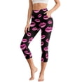 thumbnail image 1 of SCRAWLGOD Lip Pink Black Women's Capri Yoga Pants Slim Casual High Waisted Capri Leggings with Pockets Breathable Non See Through Tummy Control Yoga Lounge Pants, XS, 1 of 7