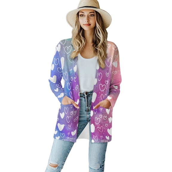 SCRAWLGOD Love Heart Open Front Fall Cardigan for Women Sweaters Cardigan Long Comfy Cardigan for Women Loose Fit Long Sleeve Ladies Cardigan Jacket Size 2XL for Daily Life