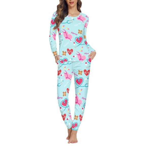 SCRAWLGOD Love Heart Pajamas for Women Set of 2 Pjs Sets for Women Long Sleeve and Pants Crewneck Women's Pajama Set with Pockets Size 5XL Soft Nightwear Set
