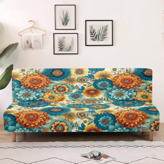 SCRAWLGOD Mandala Flower Print Sofa Slipcover Armless Sofa Cover Stretch Dustproof Couch Cover for 3 Cushion Couch Heavy Duty Washable Futon Slipcover for Living Room