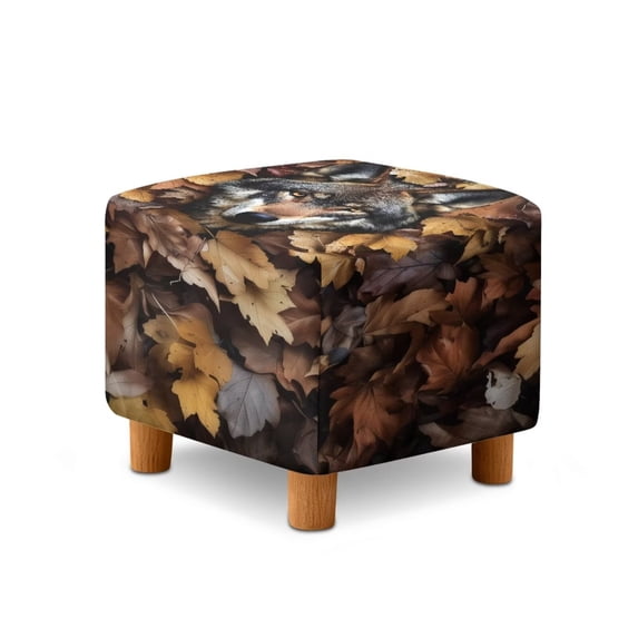 SCRAWLGOD Maple Leaf Wolf Print Stretch Ottoman Slipcover Folding Storage Stool Ottoman Cover Breathable Footstool Covers Slipcover Chair Covers for Living Room