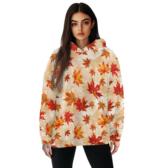 SCRAWLGOD Maple Leaf Women's Hoodies Pullover Plus Size 2XL Sweaters for Women Trendy Washable Woman Hoodie Graphic Long-Sleeve Ladies Hooded Sweatshirts for Thanksgiving Fall