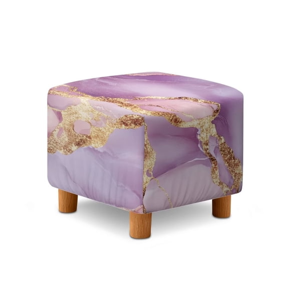 SCRAWLGOD Marble Pattern Golden Violet Ottoman Cover, Square Ottoman Cover Footrest Sofa Slipcovers Stool Covers Soft Footstool Covers Slipcovers Stretch Furniture Protector with Anti-Slip Band