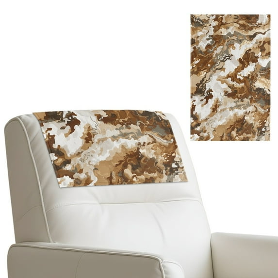 SCRAWLGOD Marble Print Brown Beige 2 Piece Non Slip Headrest Cover for Furniture Slipcovers,PU Leather Recliner Headrest Protector 17x27in Head Protector Cover for Home Decor
