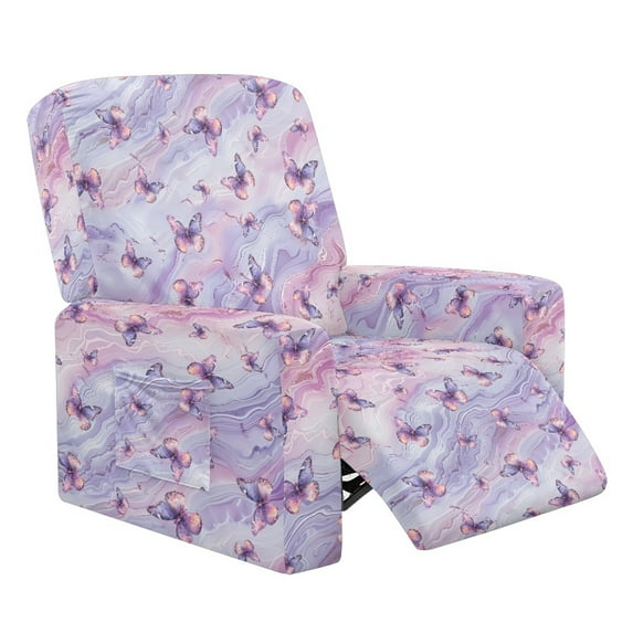 SCRAWLGOD Marble Print Butterfly Pink Recliner Covers 4 Pieces Lazyboy Recliner Cover Dog Couch Reclining Covers Stretch Recliner Sofa Slipcovers Furniture Protector for Pets