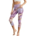 thumbnail image 1 of SCRAWLGOD Marble Print Golden Violet Capri Leggings for Women, Breathable Athletic Slim Yoga Pants with Pockets, High Waisted Buttery Soft Women's Leggings for Workout, XL, 1 of 7