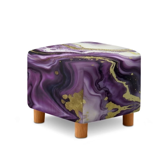 SCRAWLGOD Marble Print Golden Violet Ottoman Cover, Stretch Machine Washable Slipcover for Square Ottomans Anti-Slip Footstool Cover with Elastic Bottom