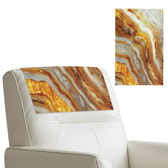 SCRAWLGOD Marble Print Golden White 3 Piece Sofa Headrest Protector Non Slip Headrest Cover for Recline Chair PU Leather Couch Chair Head Protector for Living Room Decor 17x27in