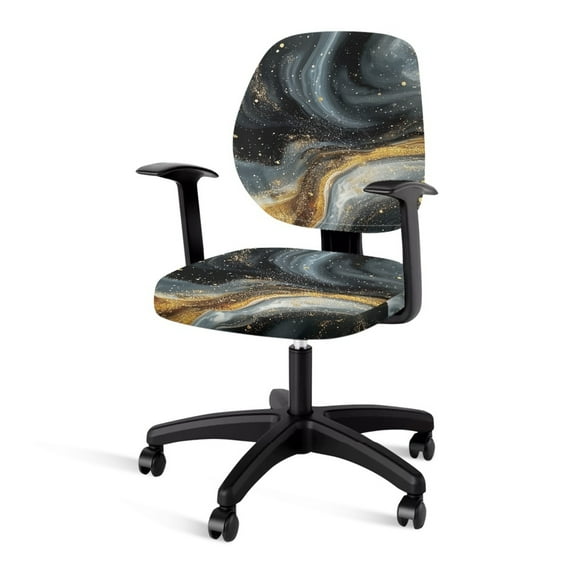 SCRAWLGOD Marble Print Gray Golden Black Set of 2 Elastic Office Chair Slipcover Non-Slip Universal Desk Chair Seat Protector Dustproof Protective Computer Chair Slipcovers