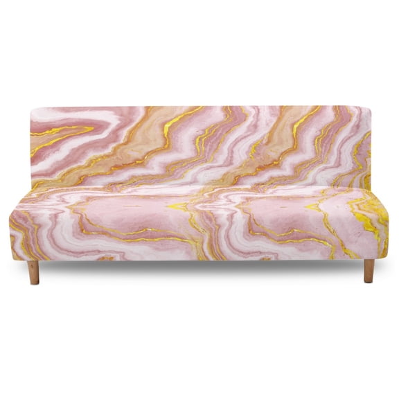 SCRAWLGOD Marble Print Pink Golden Armless Futon Covers Futon Slipcovers Non-Slip Couch Cover Sofa Bed Protector, Sleeper Sofa Cover with Elastic Bottom, Machine Washable