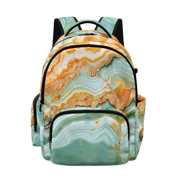 SCRAWLGOD Marble Print Teal Golden 17 inch Backpack for Women Men Large College Bookbags Kids School Bag for Girls Boys Multi-Pocket Portable Large Daypack Sport