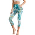 thumbnail image 1 of SCRAWLGOD Marble Print White Blue Women's Capri Leggings with Pockets - 4 Way Stretch Yoga Pants Lightweight Casual Yoga Pants with Tummy Control for Workout Running Gym, M, 1 of 7