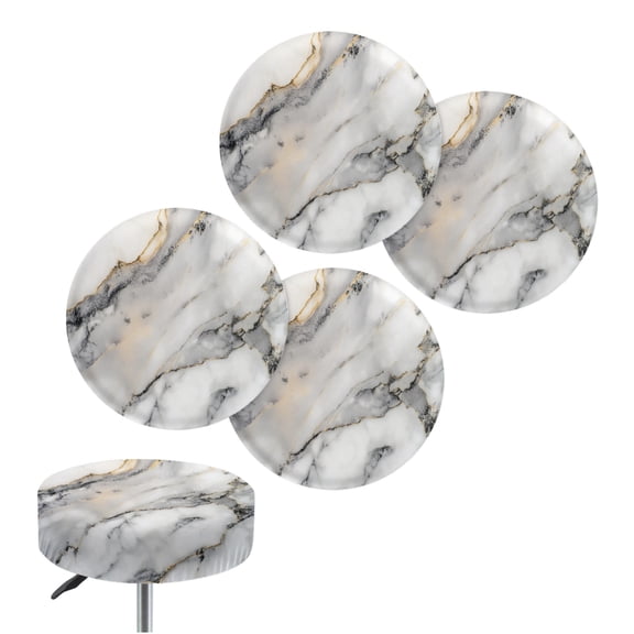 SCRAWLGOD Marble Print White Gray Black Set of 4 Soft Round Bar Stool Covers Anti-Slip Stretchy Round Stool Cushion Cover Washable Chair Seat Slipcover for Furniture Decoration