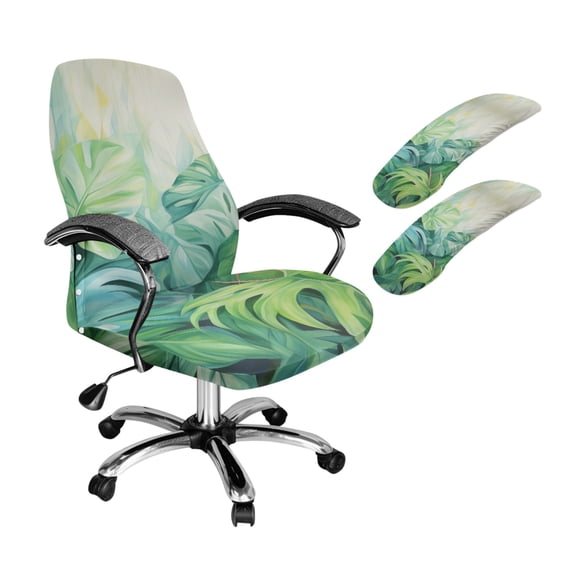 SCRAWLGOD Monstera Deliciosa Comfortable Computer Chair Cover with Armrest Slipcovers 3 PCS Stretch Desk Chair Seat Covers Removable Anti-Dust Boss Chair Protector, S