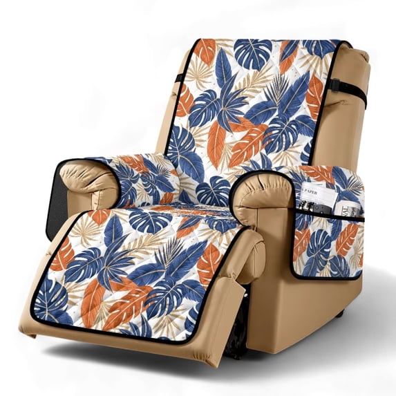 SCRAWLGOD Monstera Palm Leaf Print Recliner Chair Cover Non Slip Breathable Recliner Cover with Pocket Washable Reclining Slipcover for Living Room